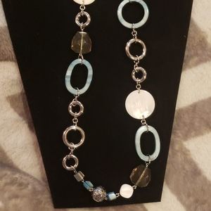 Lia Sophia Long Shell Teal/Blue/White  Necklace